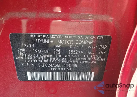 2020 Hyundai Accent Se from USA, damaged, VIN 3KPC24A66LE114369